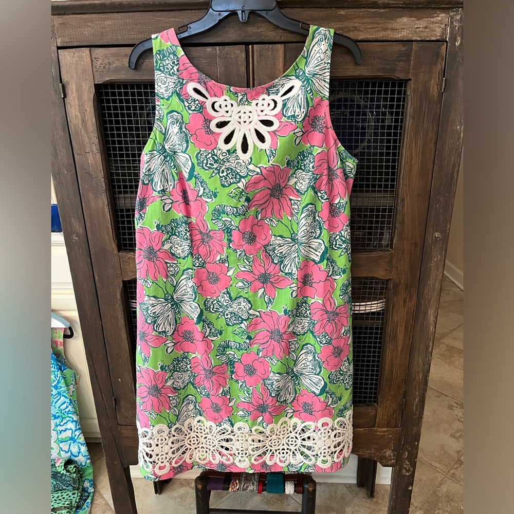 Lilly Pulitzer pink & green shift with lace detail